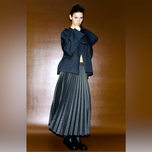 Zara Anthracite Gray Pleated Midi Skirt Medium/Large ZW Collection. NWT. - Picture 1 of 10